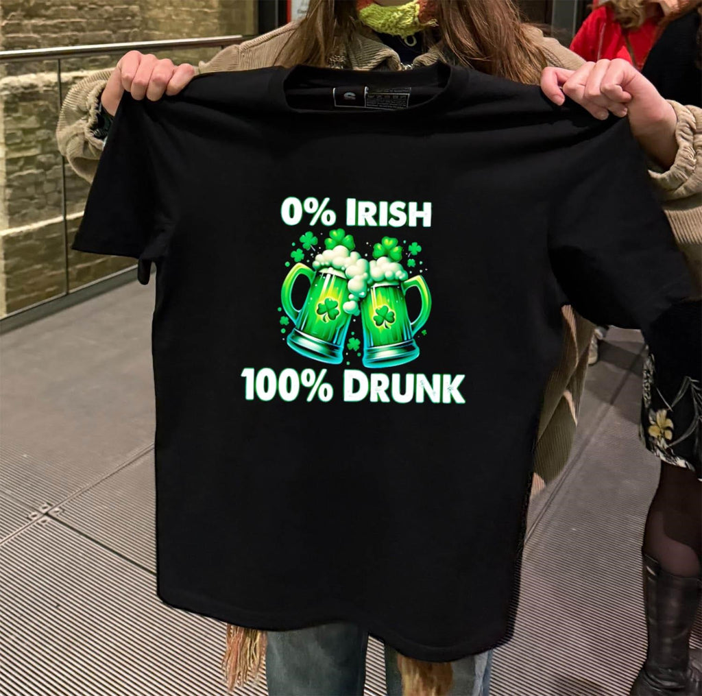 0% Irish 100% Drunk Green Beer Mugs Shamrocks shirt