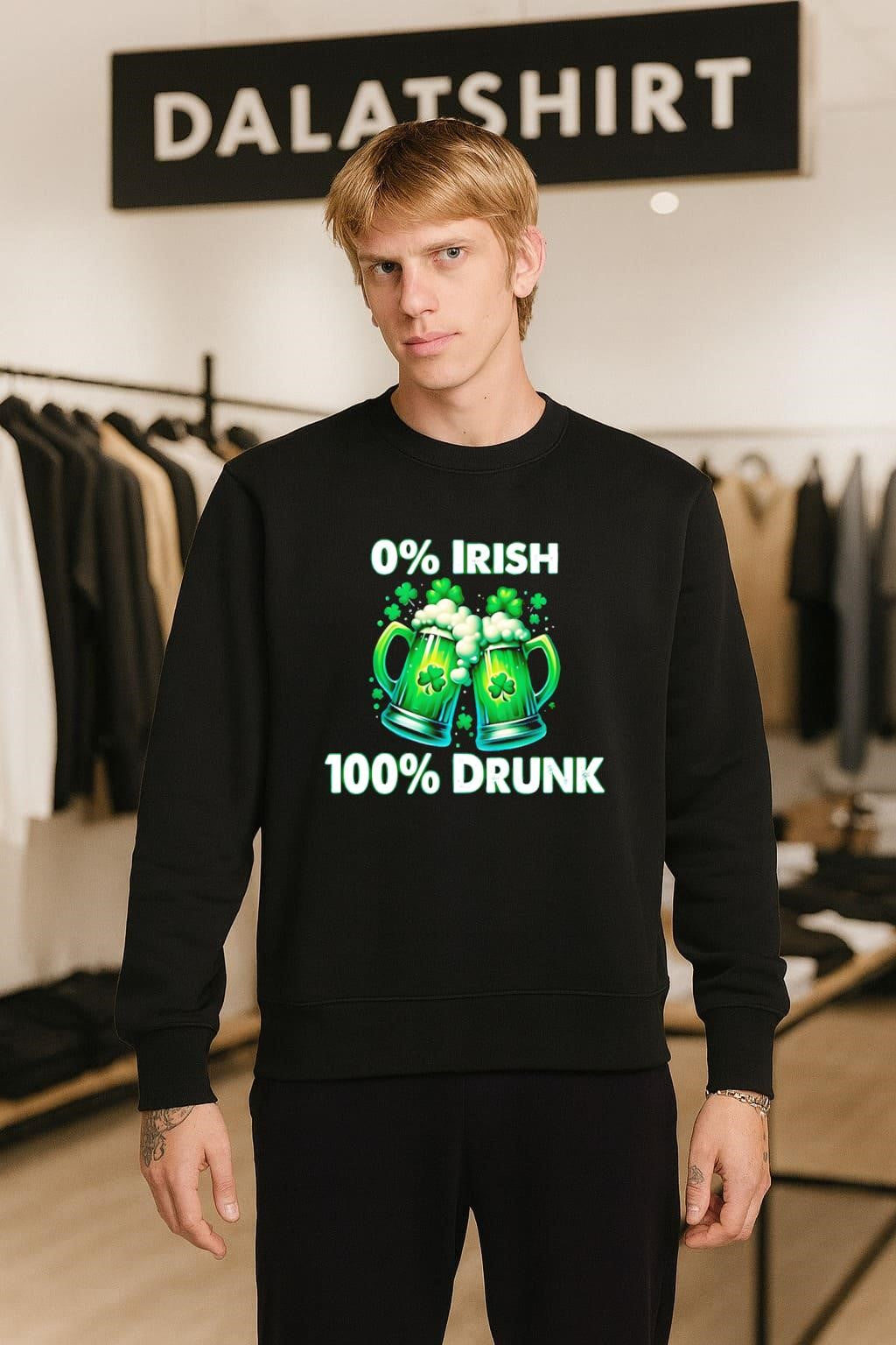 0% Irish 100% Drunk Green Beer Mugs Shamrocks shirt