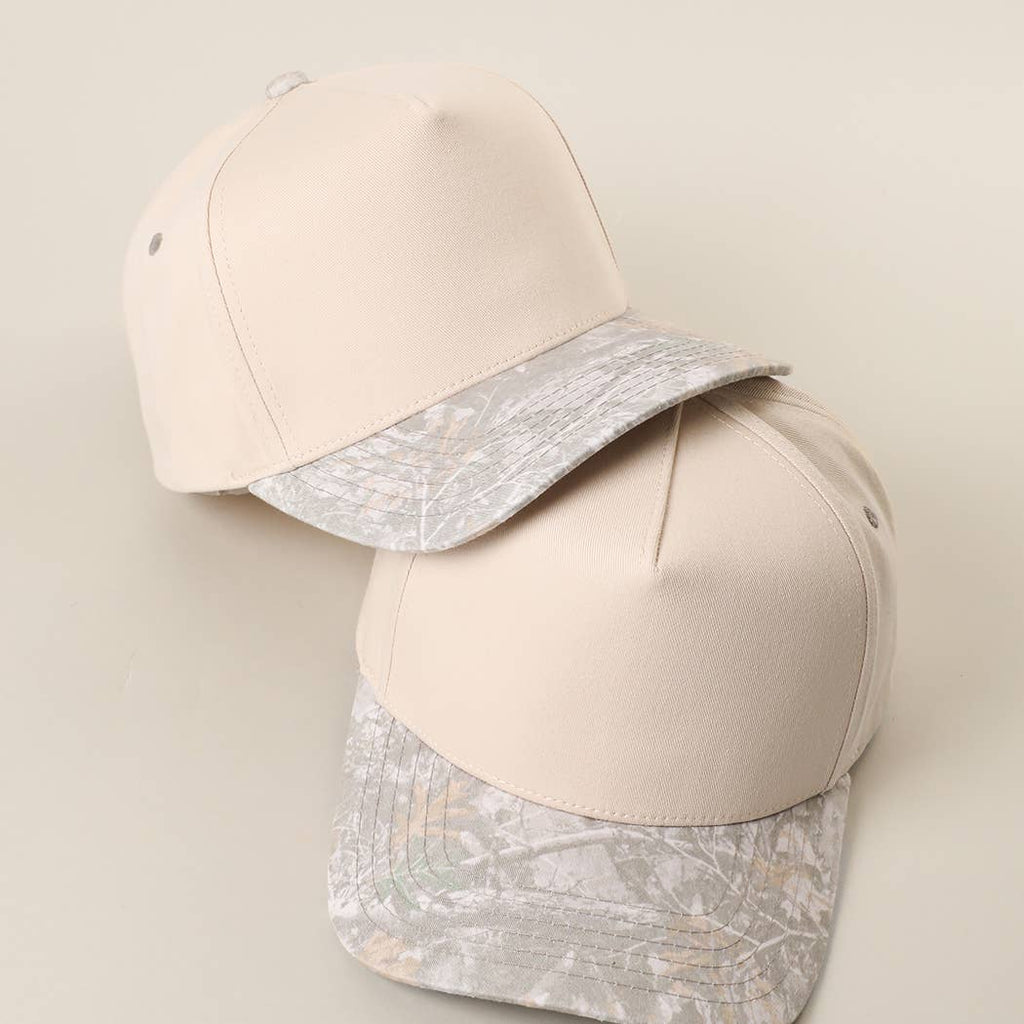 Blank Two Tone Canvas Camo Brim Trucker Hat