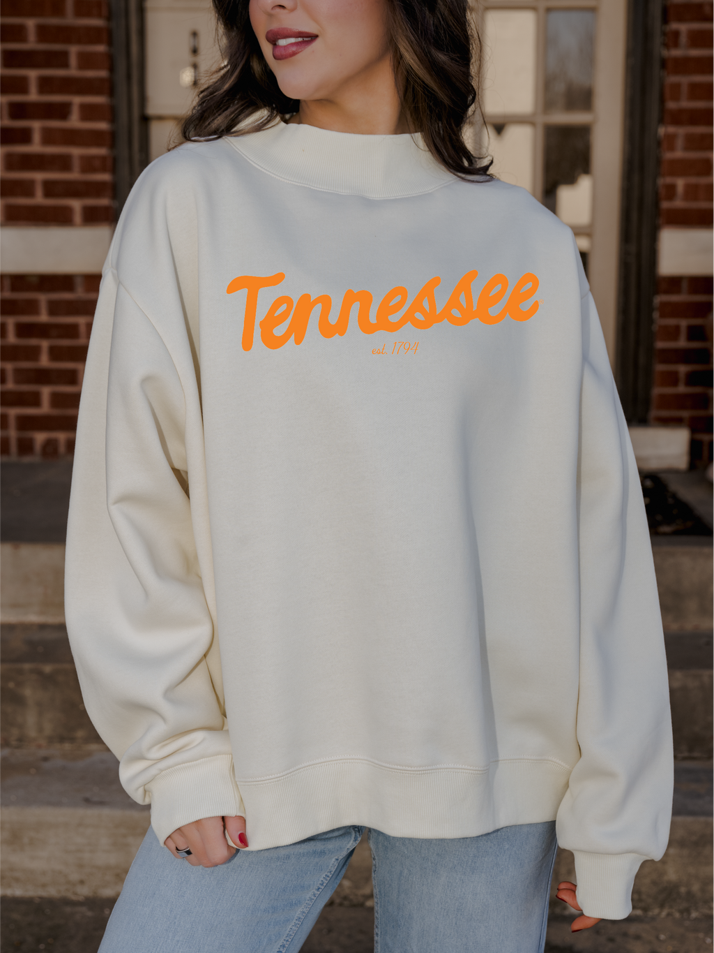 Tennessee Vols Bold Script Ivory Wknd Mock Neck Sweatshirt