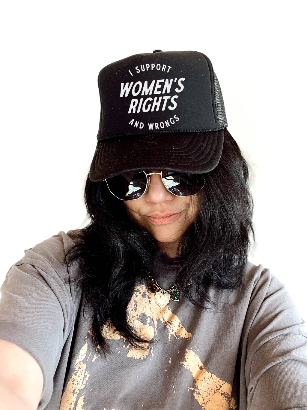 I Support Women’S Rights and Wrongs Trucker Hat - Black