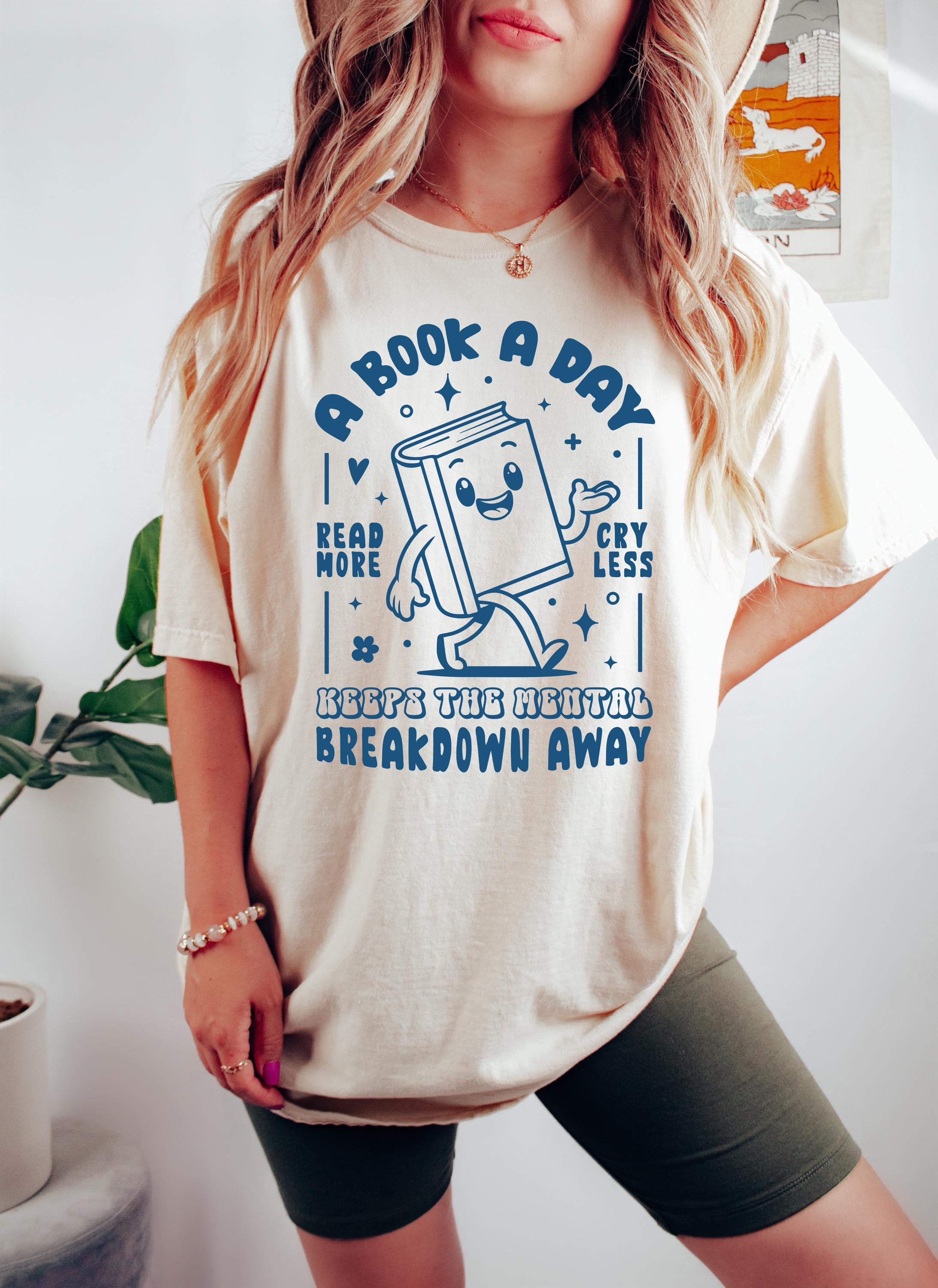 Comfort Colors Book Day Keeps Mental Breakdown Away Book Lovers Reading Tee Librarian Romance Reader Tee (2)