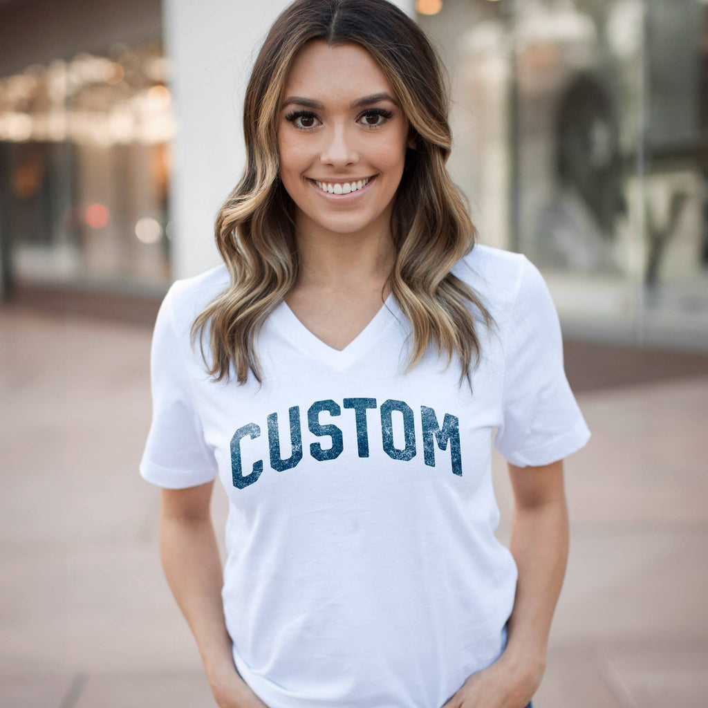 Custom V-Neck Cotton Tees with Your Name Location or Logo
