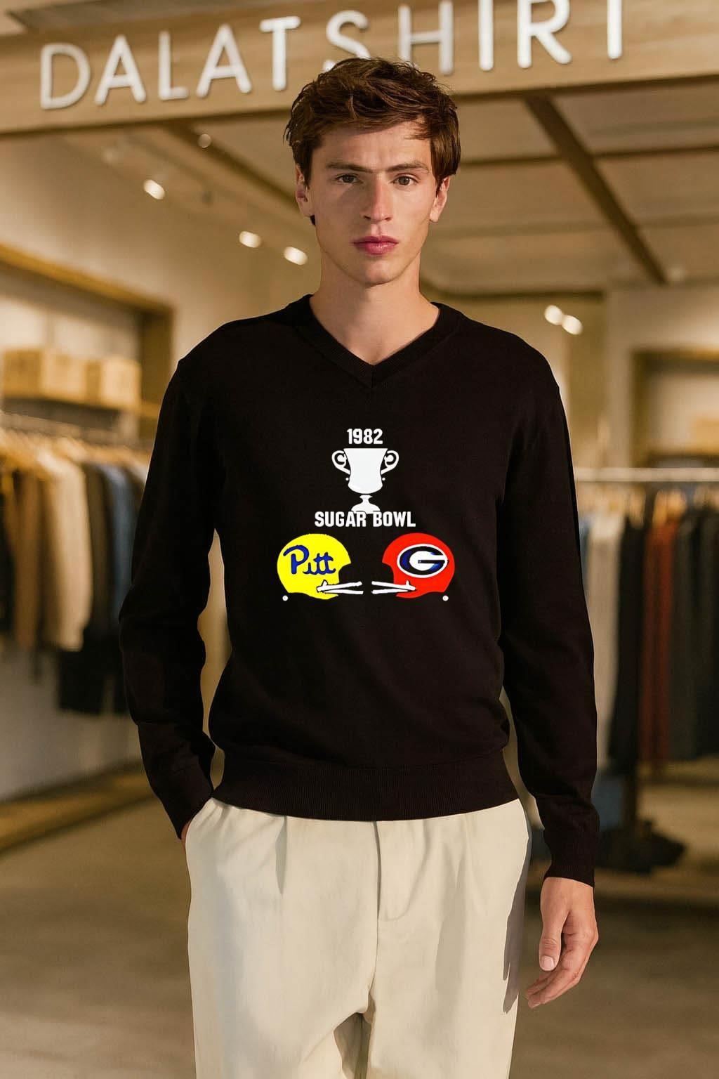 1982 Sugar Bowl Pitt vs Georgia Helmets Trophy Graphic shirt