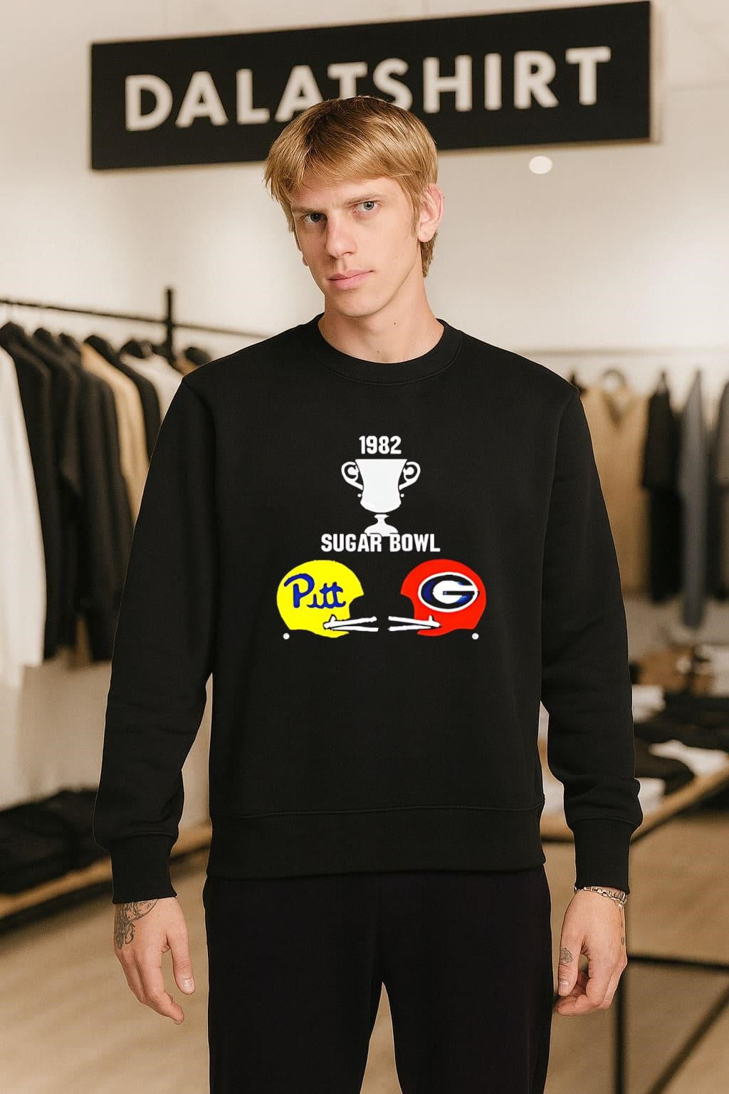 1982 Sugar Bowl Pitt vs Georgia Helmets Trophy Graphic shirt