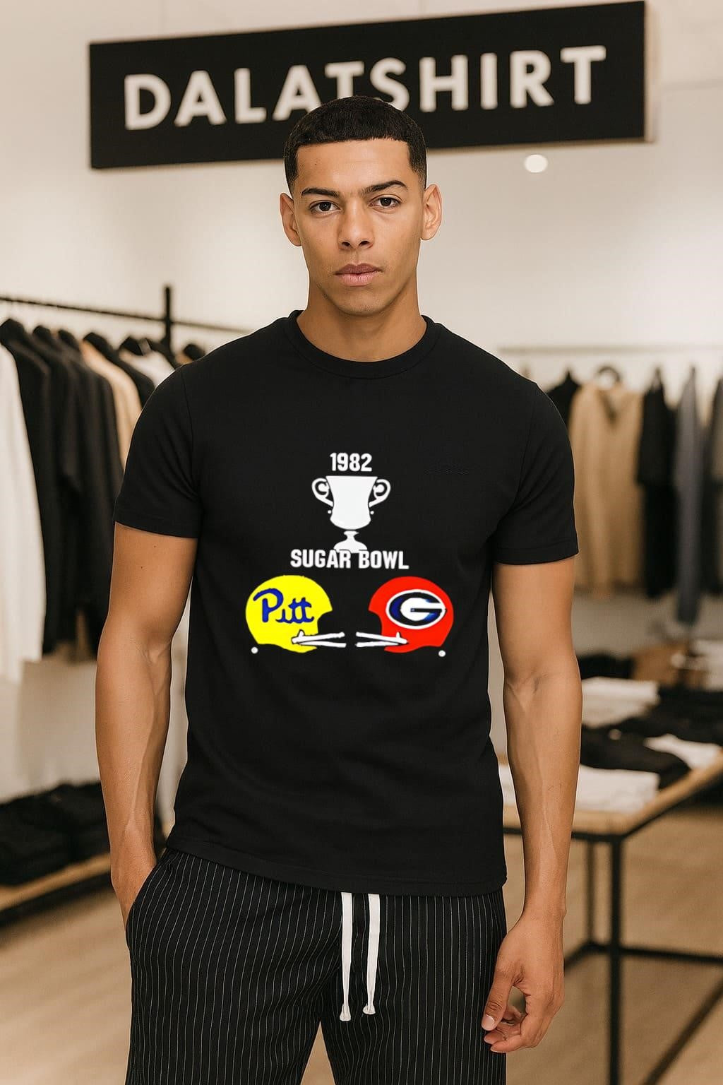 1982 Sugar Bowl Pitt vs Georgia Helmets Trophy Graphic shirt