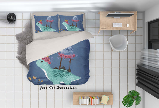3D  Blue Dinosaur Egg Quilt Cover Set Bedding Set Duvet Cover Pillowcases SF22