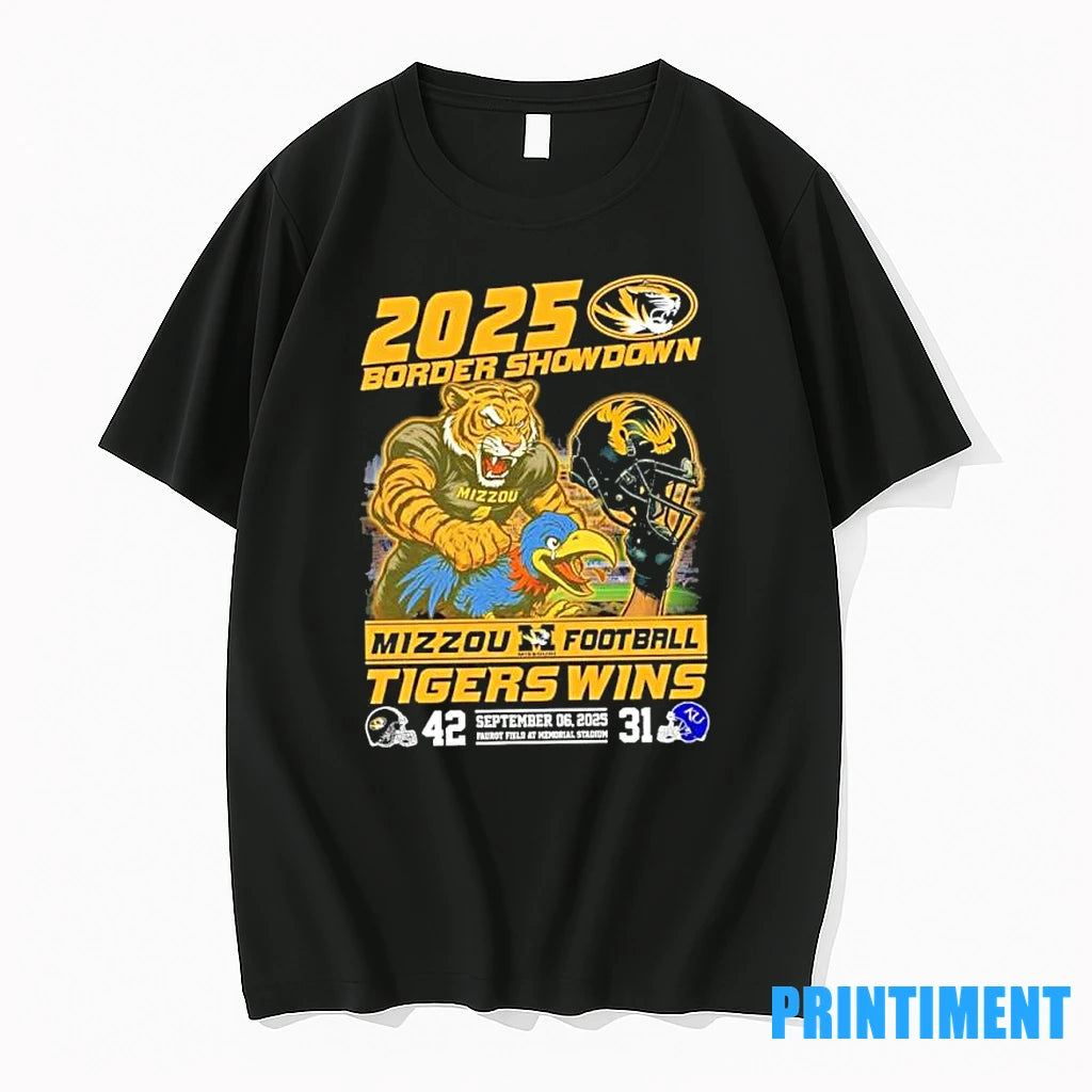 2025 Border Showdown Mascot Missouri Tigers Vs Kansas Jayhawks 42 31 Score Tshirts Sweater