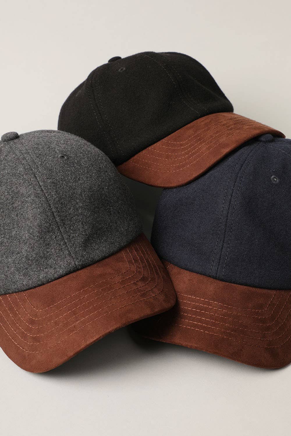 Wool Blend Casual Baseball Cap W Suede Visor Hat