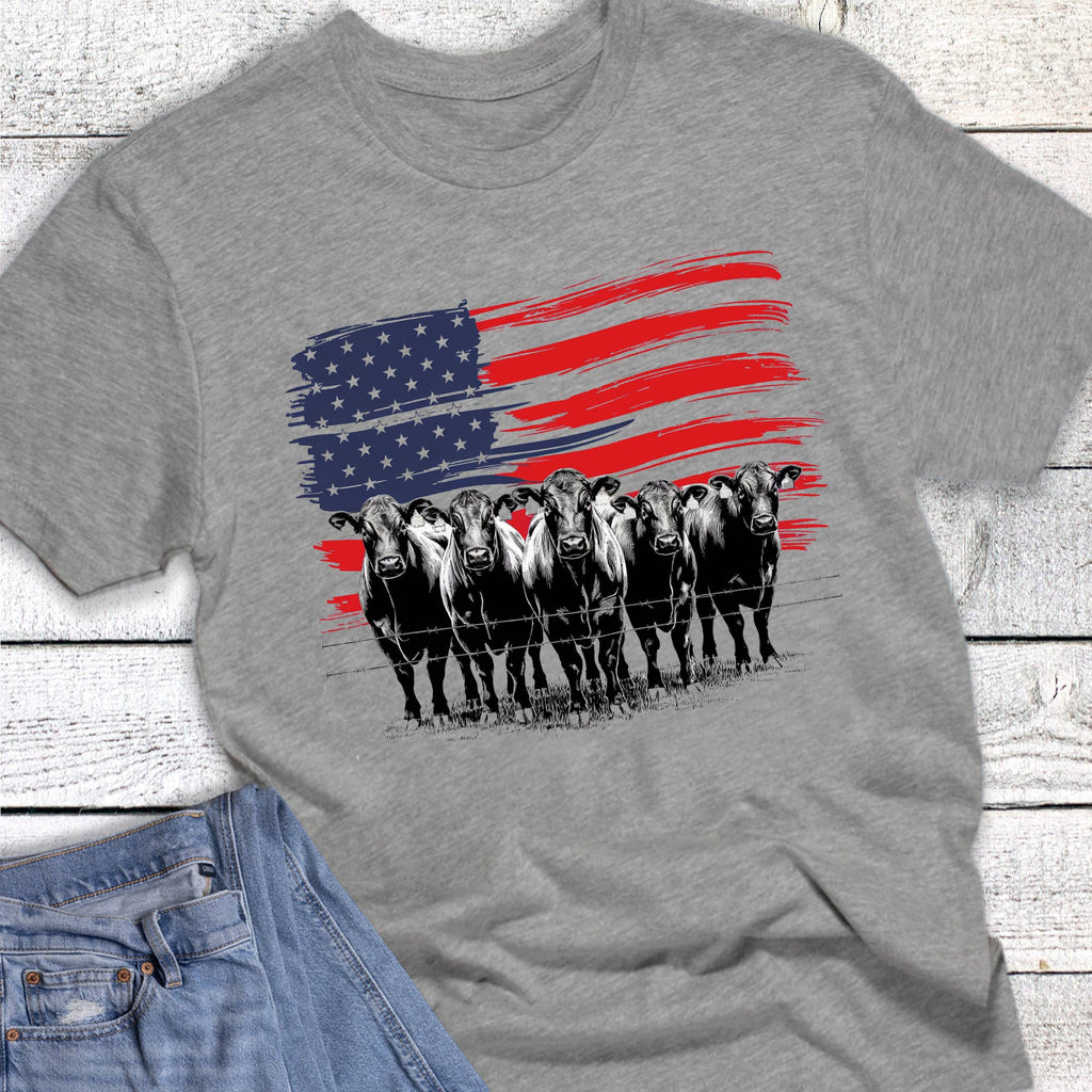 Patriotic Cows and Flag Western Graphic Tee