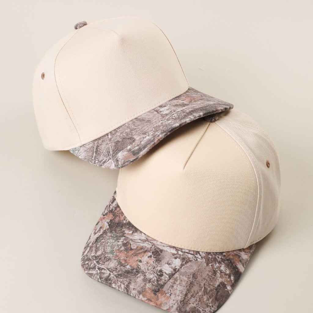 Two Tone Canvas Camo Brim Trucker Hat