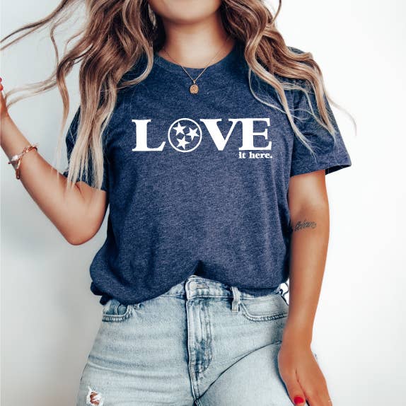 Love It Here, Heather Navy Tshirt Sale