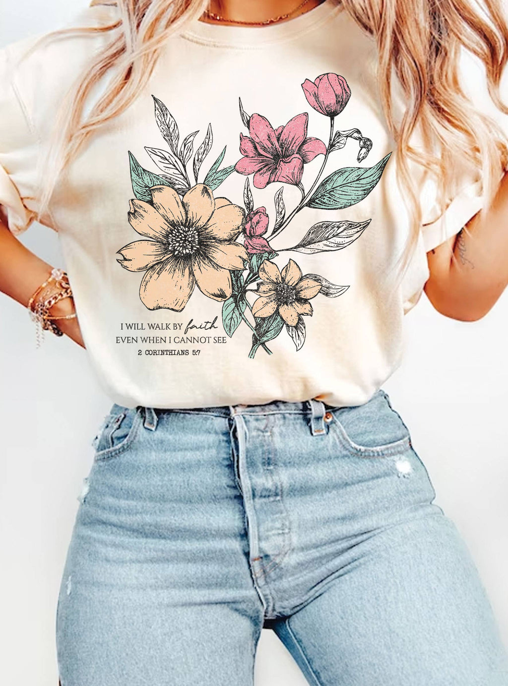 I Will Walk Faith Floral Graphic Tshirts