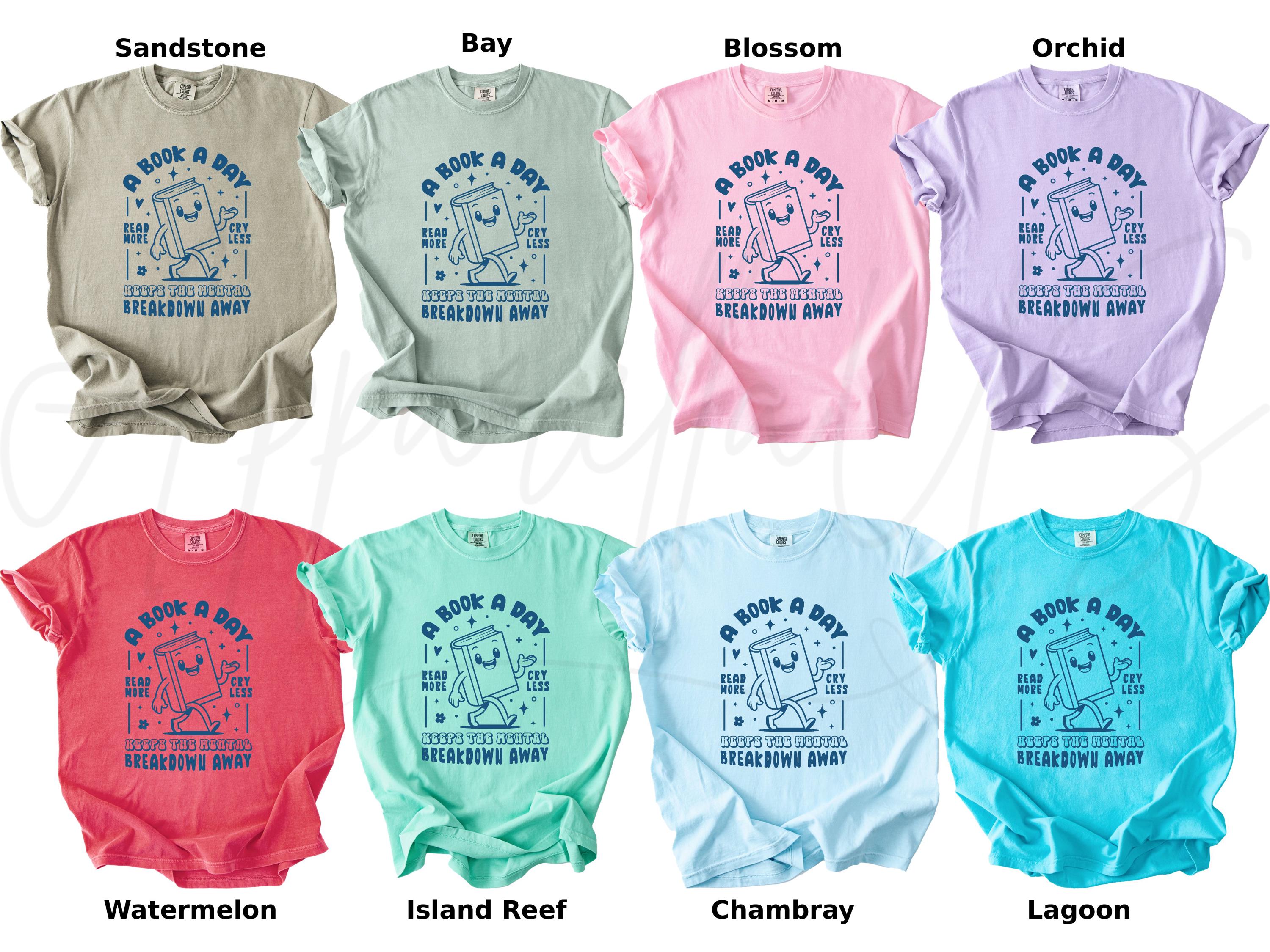 Comfort Colors Book Day Keeps Mental Breakdown Away Book Lovers Reading Tee Librarian Romance Reader Tee (4)