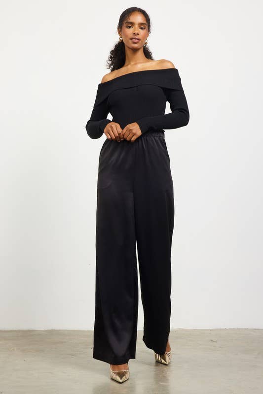 Mixed Media Off the Shoulder Jumpsuit