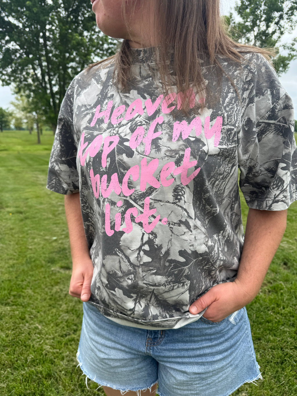 Heaven Top of My Bucket List Camo Western Summer Tee