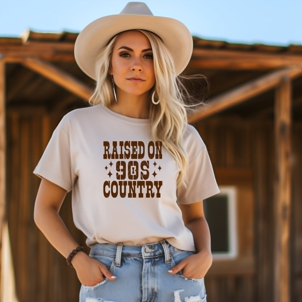Raised On 90's Country Cream Bella Western Graphic Tee