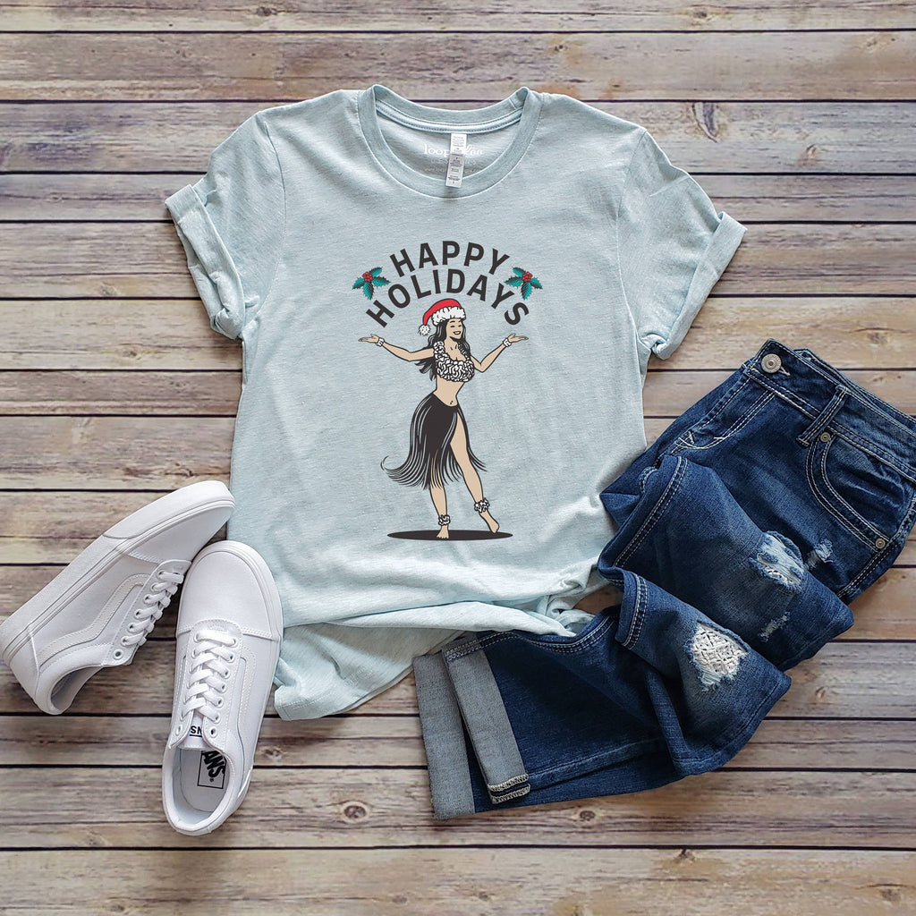 Happy Holidays Hawaiian Dancer Tee | Christmas | Sizes XS-2X