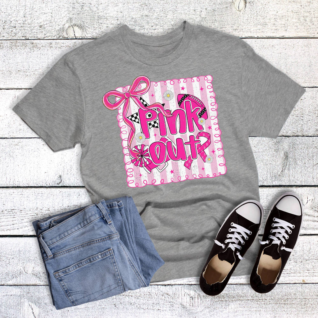 Coquette Pink Out Football Cheer Graphic Tee