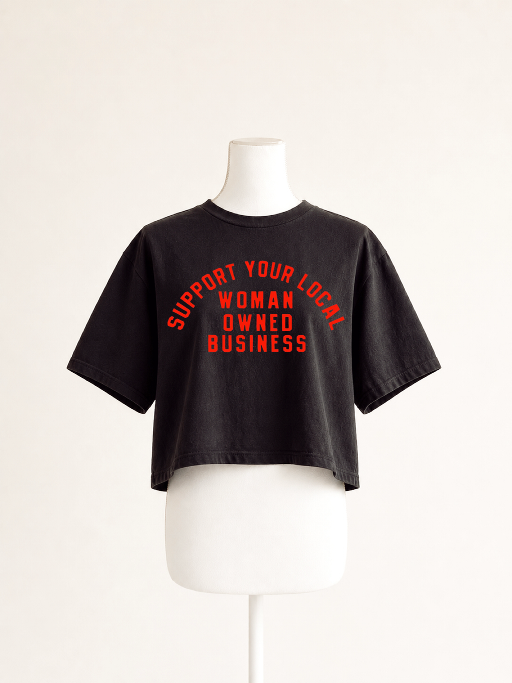 Support Your Local Woman Owned Business Crop Boxy Tee- Black