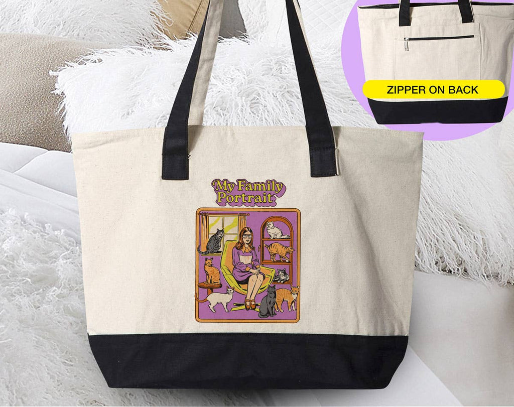 My Family Portrait Funny Retro Cat Tote Bag