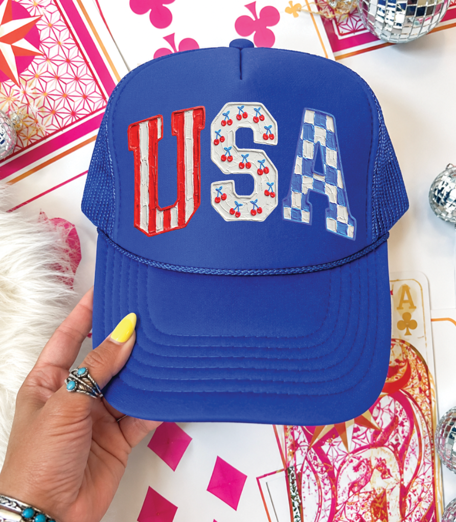 USA Cherries -  Foam Otto Royal Blue Trucker Hat
