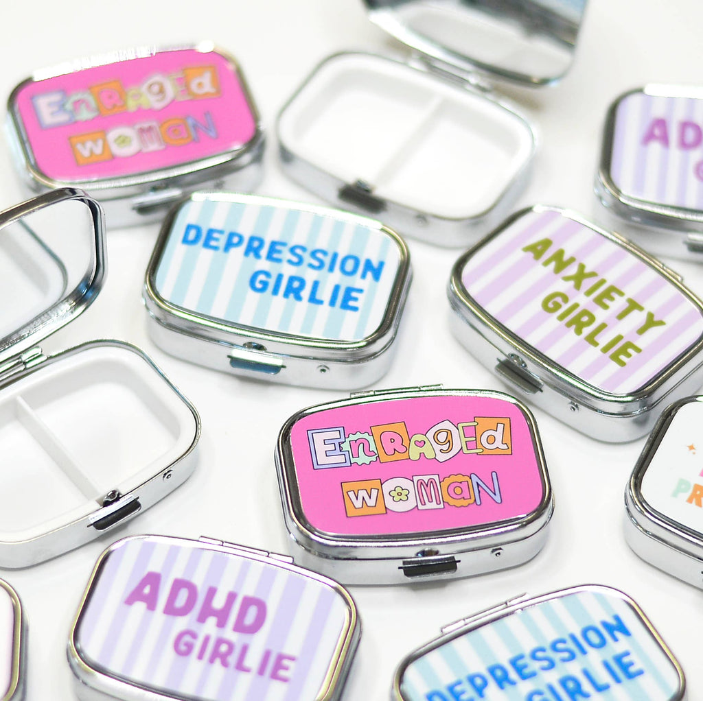 Funny Pill Box Compact Mirror Mental Health Gift Case