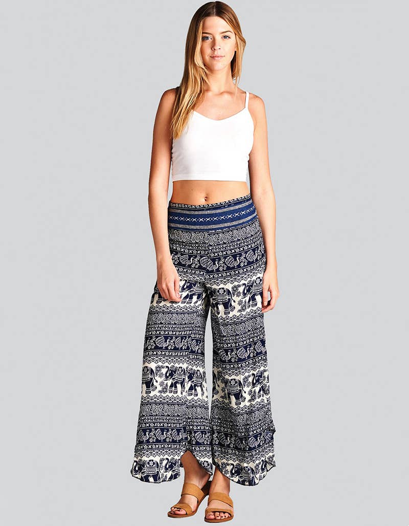 Elephant Print Wide-Leg Pant (TH-1025)