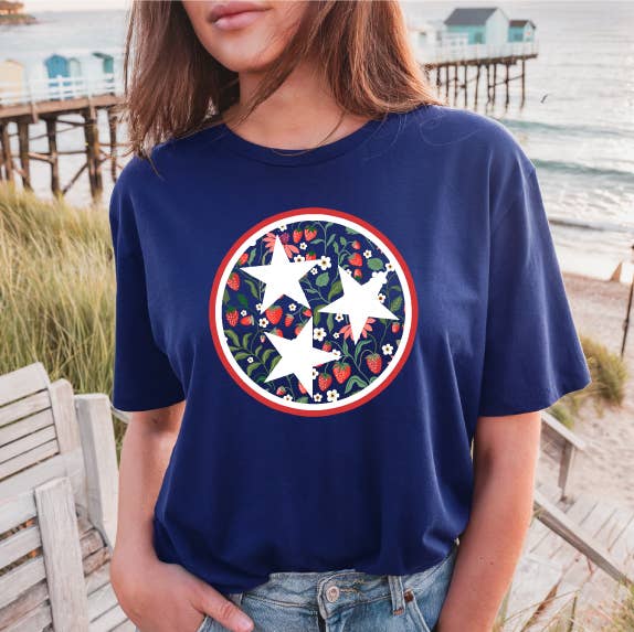 Strawberry Tri-Star Premium T-Shirt, Navy