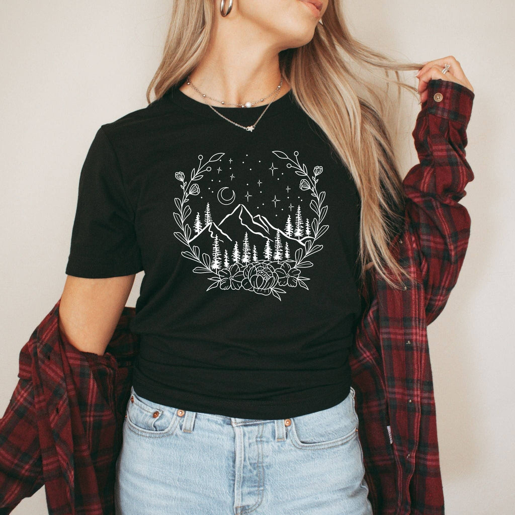 Floral Mountain Scene Graphic Tee 011