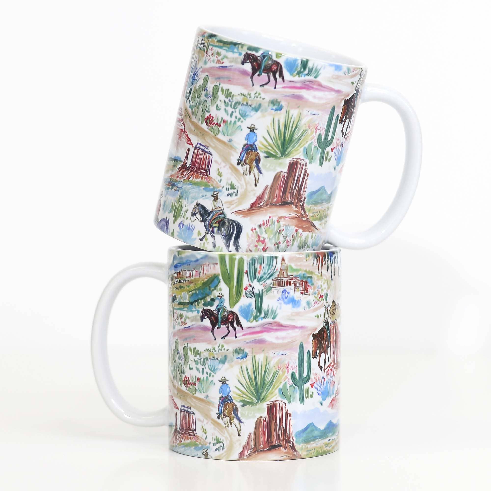 Western Cowboy Landscape Ceramic Mug Horses and Cowboys