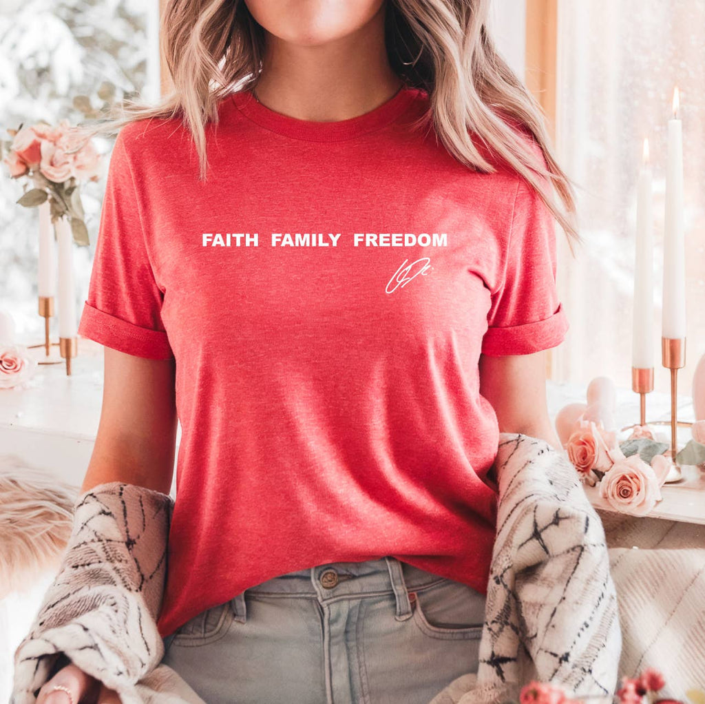 Faith Family Freedom T-Shirt Charlie Kirk, Heather Red