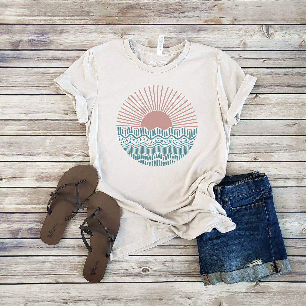 Patterned Sunset Tee | Beach | 2 Color Options | XS-2XL