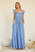 Ruffle Sleeve Lurex Tiered Maxi Dress