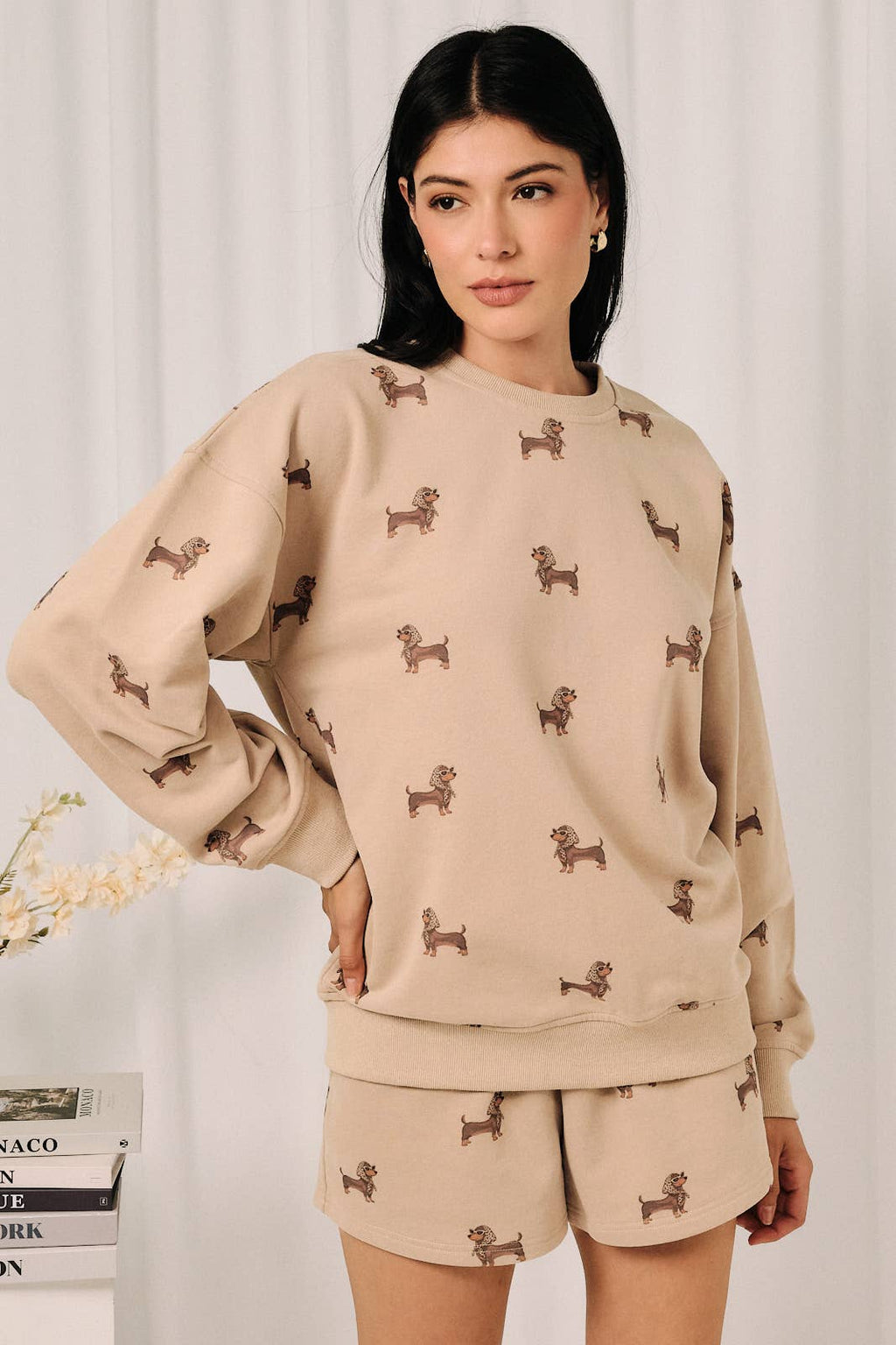 Round Neck Long Sleeve Weenie All Over Print Sweatshirt