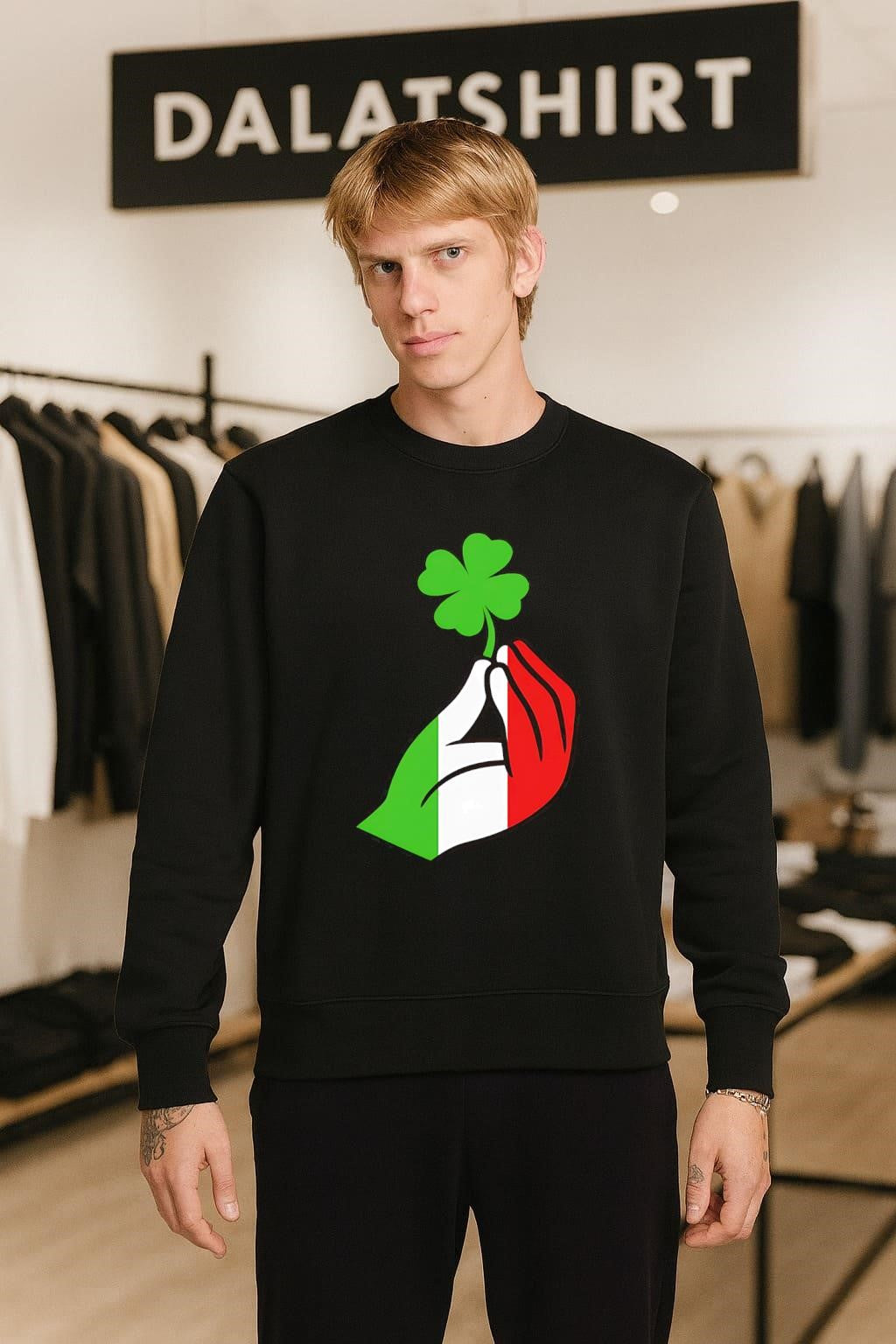 Italian Hand Gesture Holding Green Four Leaf Clover shamrock shirt