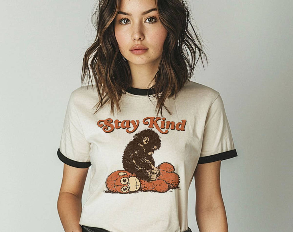 Stay Kind Baby Punch Monkey Cute Ringer Shirt