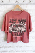 Ride Hard Vintage Car Graphic Long Crop Top