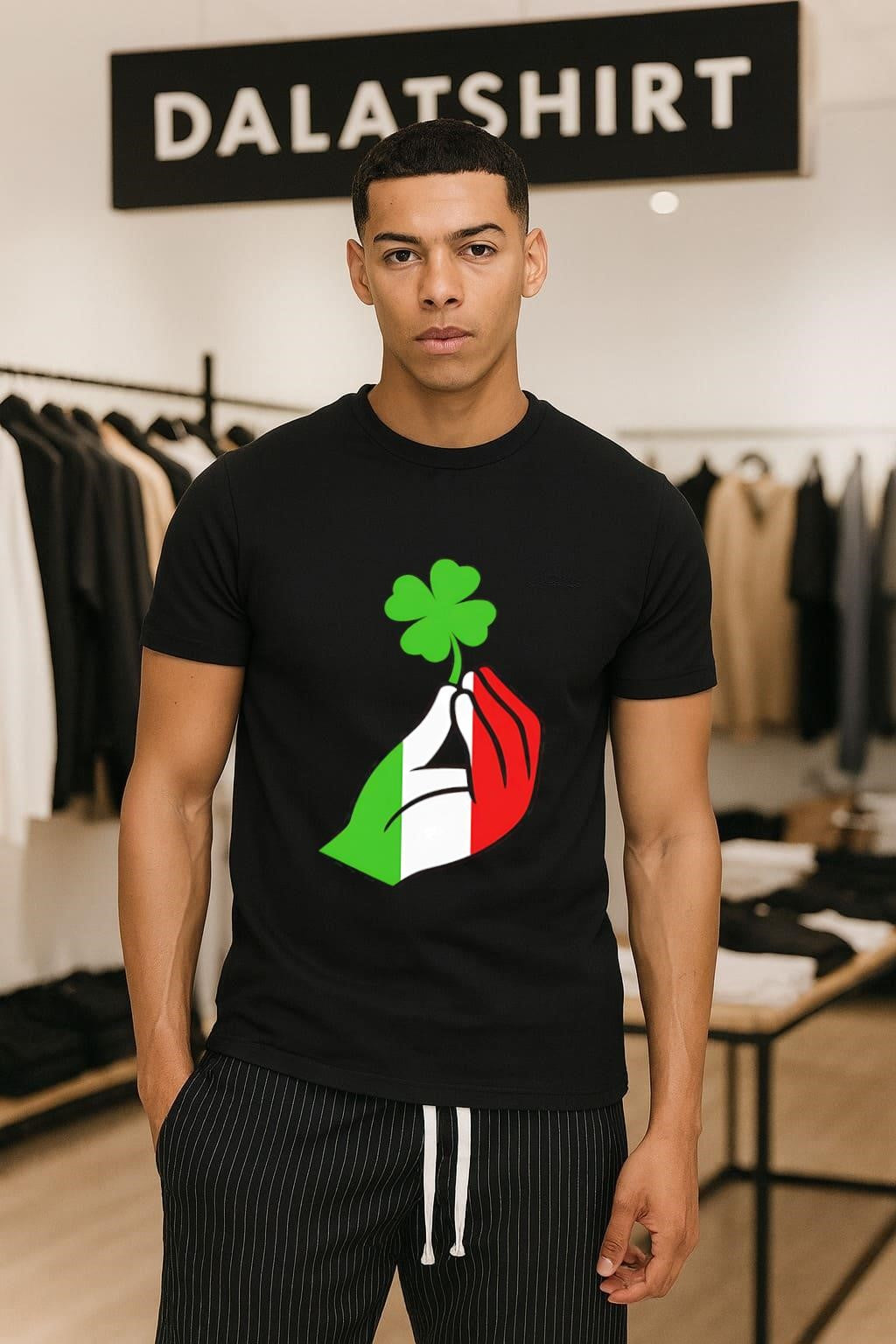 Italian Hand Gesture Holding Green Four Leaf Clover shamrock shirt