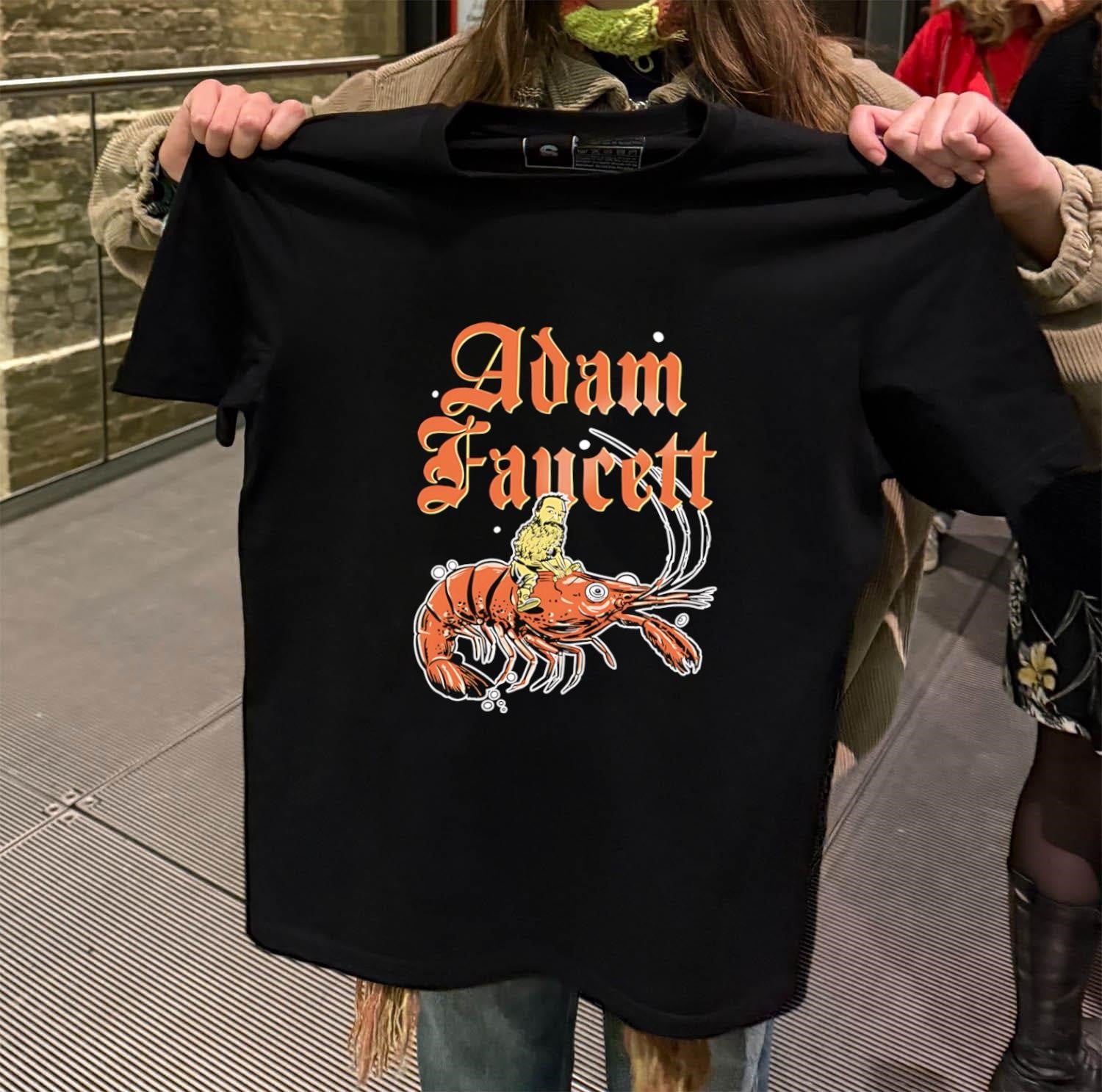 Adam Faucett Man with Beard Riding Giant Shrimp shirt