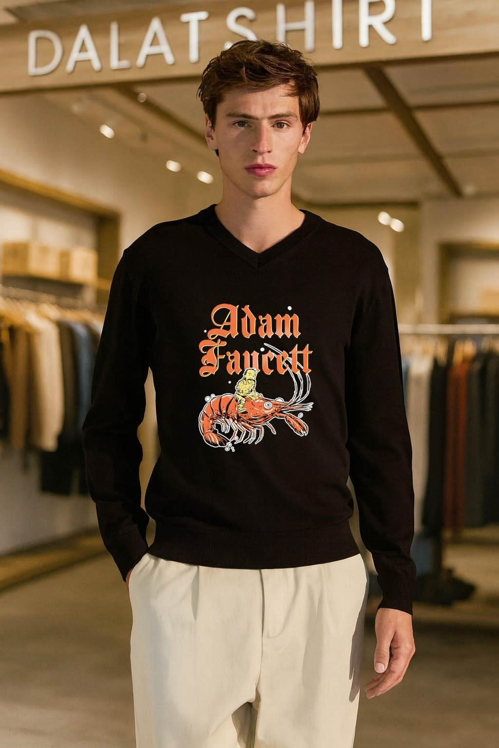Adam Faucett Man with Beard Riding Giant Shrimp shirt