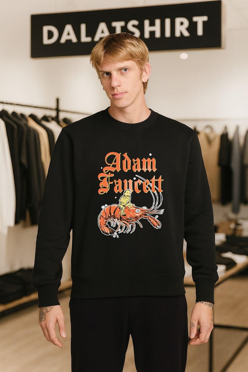 Adam Faucett Man with Beard Riding Giant Shrimp shirt