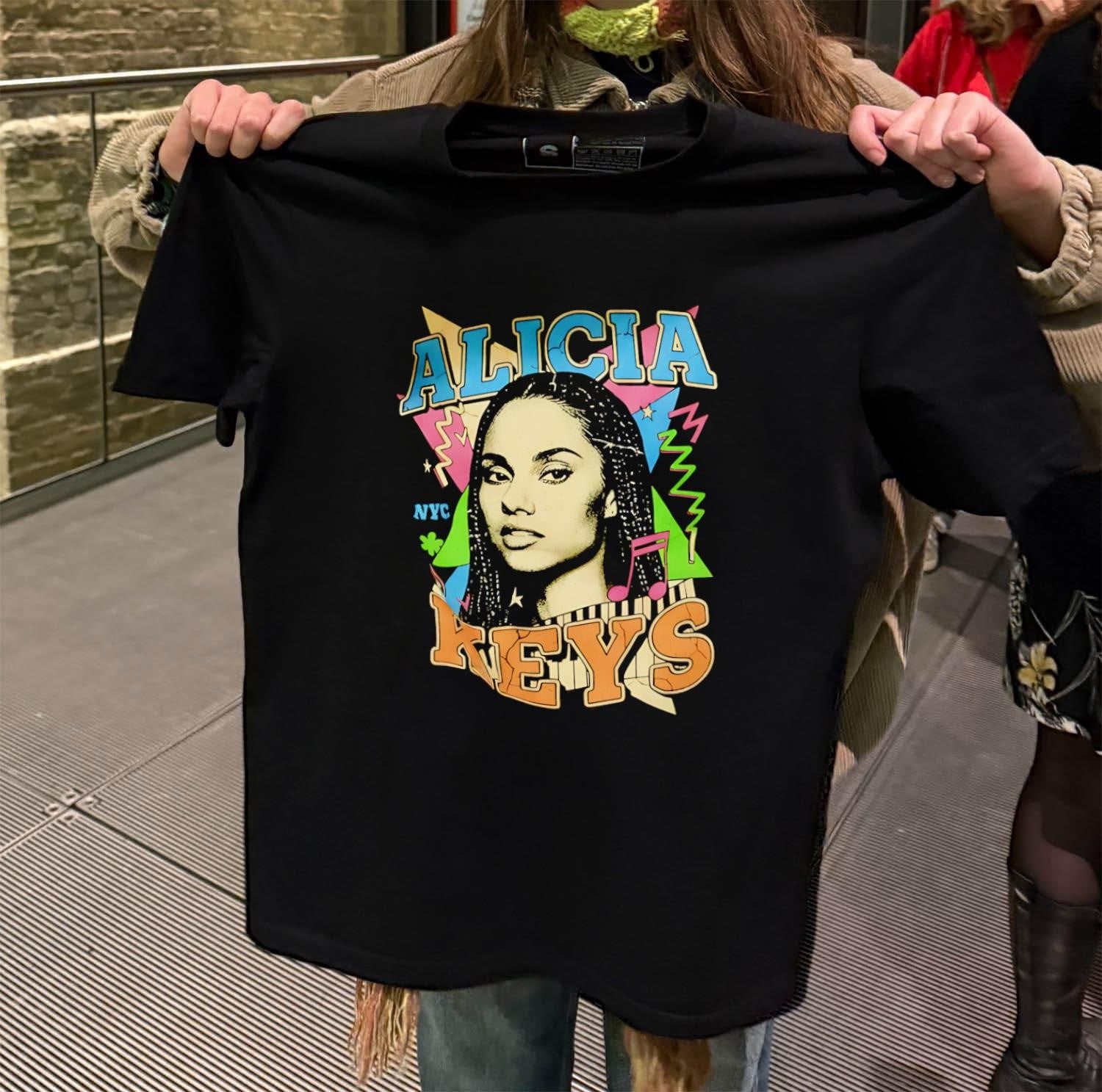 Alicia Keys NYC Piano Keys Retro 90s Style Graphic shirt