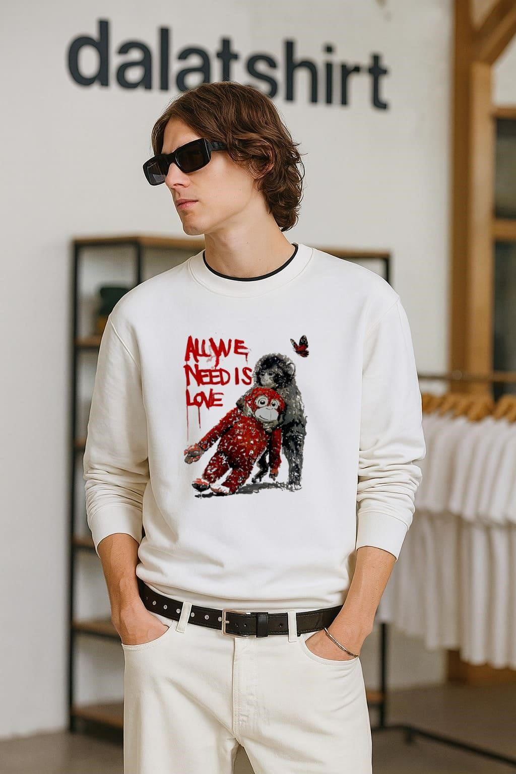 All we need is love punch monkey hugging red doll shirt