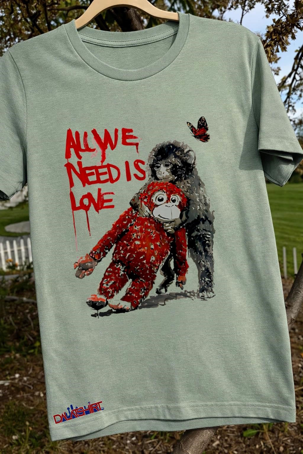 All we need is love punch monkey hugging red doll shirt