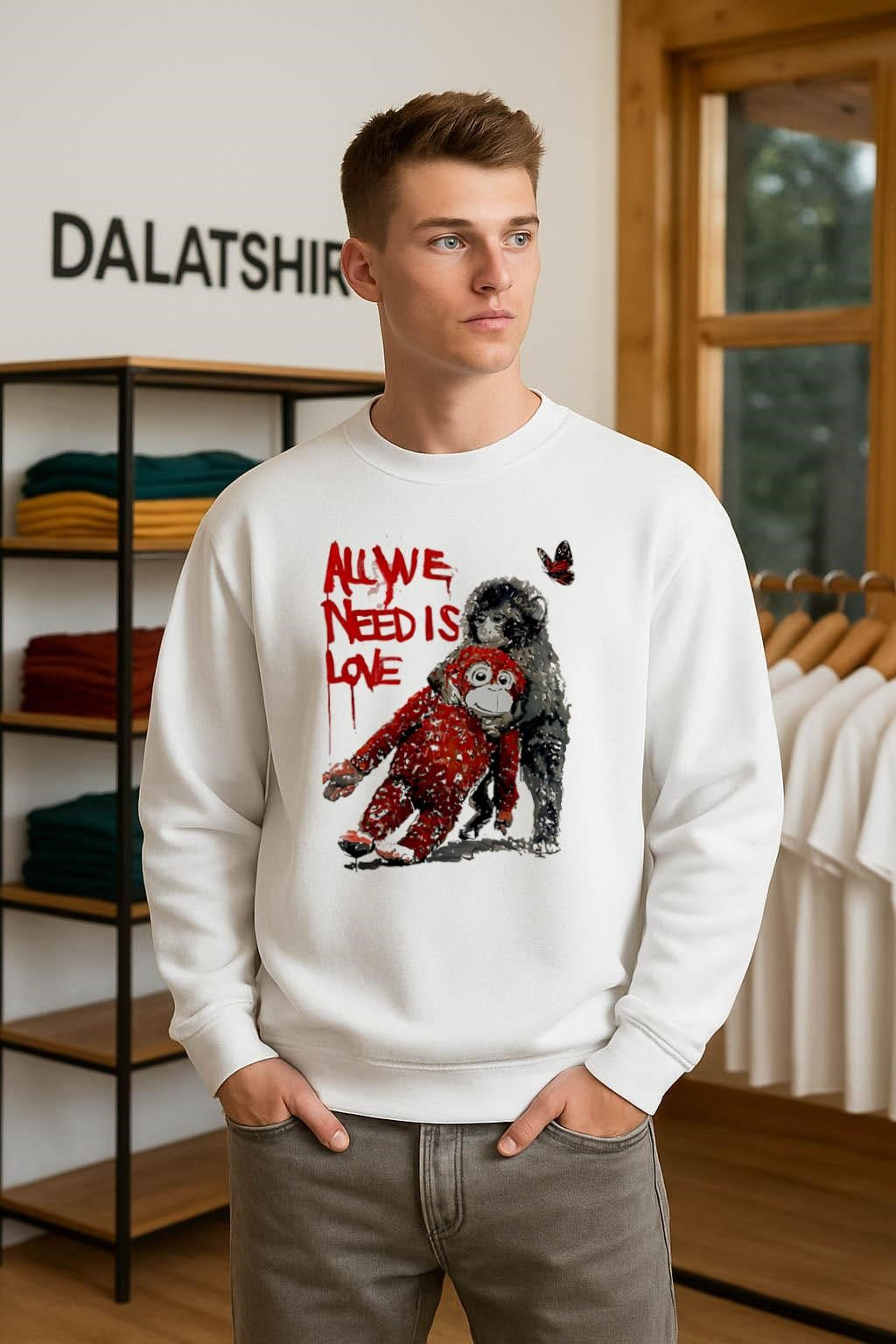 All we need is love punch monkey hugging red doll shirt
