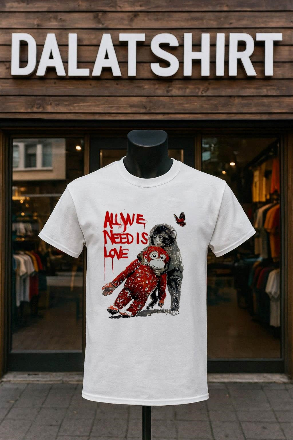 All we need is love punch monkey hugging red doll shirt