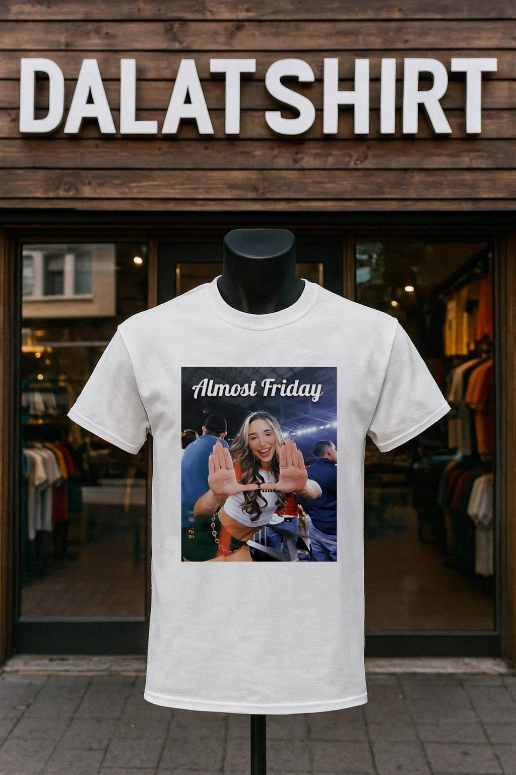 Almost Friday Happy Girl Woman in Stadium shirt