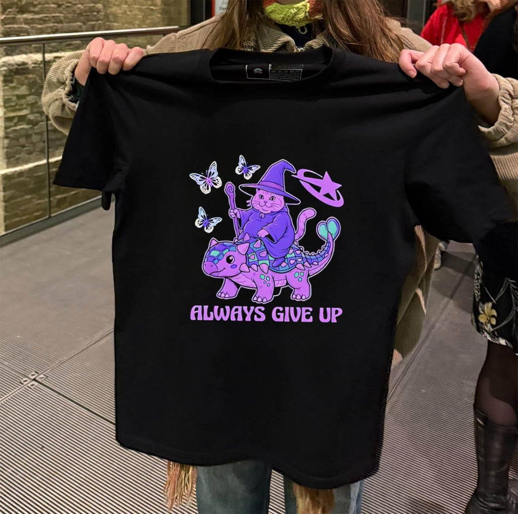 Always Give Up Wizard Cat Riding Dinosaur shirt