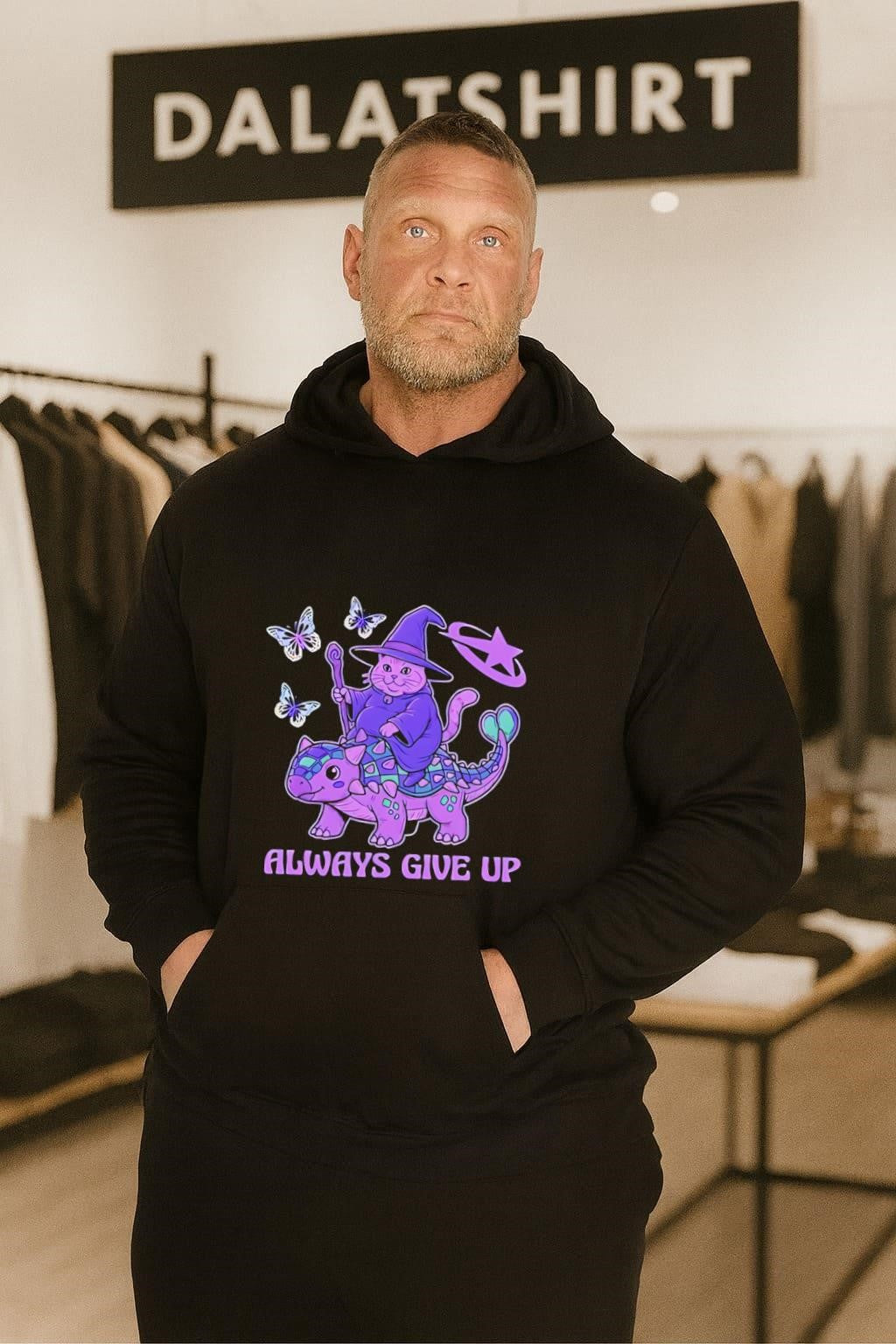 Always Give Up Wizard Cat Riding Dinosaur shirt